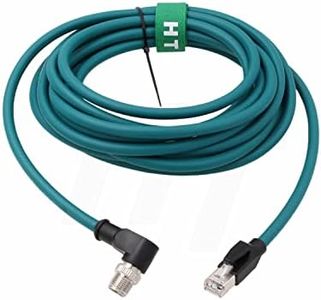HangTon M12 GigE Ethernet 8 Pin X-Code RJ45 Cable CAT7e for Cognex Basler Baumer Sick Keyence Datalogic Microscan Vision Camera Sensor Reader, Right Angle 90-Degree (20m)