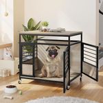 DWVO Dog Crate Furniture, 32 Inch Dog Kennel Indoor Furniture End Table Dog Crate for Dogs, Modern Decorative Dog Crate Wooden Dog Crate Furniture with Wheels, Chew-Resistant, Greige