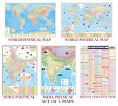 India & World Map ( Both Political & Physical ) & India Constitution Chart | Set Of 5 | Map Size - 70X100 cm | Use For Preparation Of UPSC , SSC , IES , etc Exams.