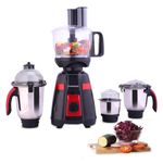 Wonderchef Platinum 750W Mixer Grinder with Food Processor | 4 SS Jars with Fruit Filter Jar | Powerful 750W motor | Pulse Function | Anti Skid Feets | 5 years warranty on motor | Black & Red