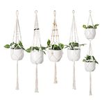 Macrame Plant Hangers, 5pcs Handmade Hanging Planters, Rope Plant Hangers for Home Office Decoration