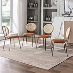 Soohow Upholstered Back Cane Room Side, 18" Jaxsen Faux Leather Indoor Kitchen Set of 4 with Rattan Backrest, Dining Chairs 4 PCS, Whiskey Brown