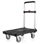 Suprills Folding Hand Truck - 4 Wheels Fold Up Sack Truck, Trolley on Wheels, Collapsible Trolley with Wheels, Includes 1 Elastic Ropes Utility Dolly Platform Cart for Car House Office Luggage Moving