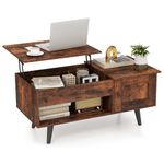 COSTWAY Lift Up Top Coffee Table, Wooden Lifting Cocktail Center Table with Hidden Storage Compartment, Door Cabinet and Open Shelf, Rectangle Accent Sofa Side Tea Table for Living Room (Rustic Brown)