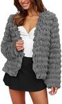 PRETTYGARDEN Womens 2024 Winter Coats Fashion Faux Fur Long Sleeve Fleece Shaggy Lightweight Fall Cropped Jacket Outerwear (Dark Grey,Small)