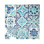 Set of 9 Decorative Ceramic Tiles – Hand Painted Indoor & Outdoor – Spanish Artisan Top Kitchen – Mediterranean Decorative Tilles 4x4" / One Tile – Durable Colorful – 140 g each (Turquoise & Blue)