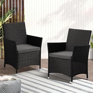 Livsip 2pcs Rattan Outdoor Chair Outdoor Furniture Garden Dining Chair Black