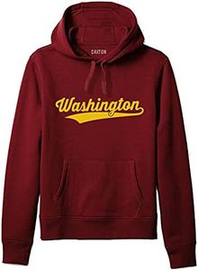 Daxton Adult Unisex Pullover USA Cities State Script Hoodie Fleece Sweatshirt, Washington Burgundy Gold, 2XL