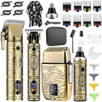 Professional Hair Clippers for Men T-Blade Trimmer Electric Shaver Nose Hair Trimmer Set Cordless Beard Trimmer for Men Rechargeable Hair Grooming Set-LCD Display Gifts for Men Him 4 in 1