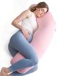 momcozy Pregnancy Pillows for Side Sleeping, J Shaped Maternity Body Pillow for Pregnancy, Soft Pregnancy Pillow with Jersey Cover for Head Neck Belly Support, Pink