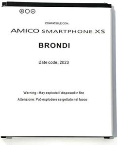 Audiosystem BATTERIA PILA per BRONDI AMICO SMARTPHONE XS 3.7V 8.14Wh CAPACITA' ORIGINALE 2200MaH