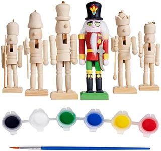 THE TWIDDLERS - 6 Christmas Wooden Nutcracker Set, 13cm - Paint Your Own Toy Soldier with Stickers and Stick On Beards, Kids DIY Art & Craft Gift Decorations