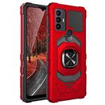 TJS for TCL 30 SE Case, TCL 305 Case, TCL 306 Case, Metal Ring Magnetic Support Kickstand Heavy Duty Drop Protector Phone Case Cover for TCL 30SE/305/306 (Red)