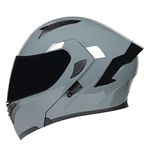 Woljay Full Face Flip Up Motorcycle Modular Helmet Integrated Motorbike Dual Visor for Adults Men Women Moped Street Racing DOT Approved (M,Grey-Smoke Visor)