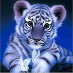 YEESAM Art Pre Printed Cross Stitch Kits for Adults Beginners, White Tiger and Butterfly Cub Animals 11ct Stamped 36×36cm Embroidery Kit Wall Art Home Decor