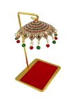 TEJ GIFTS Metal Umbrella Chhatra with Hanging Crystals for God Idol, Car Dashboard/Office Desk/Table/Home Decor Showpiece, Chatri Aasan for God Murti (Design 13)