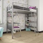 DHP Studio Loft Bunk Bed Over Desk and Bookcase with Metal Frame - Twin (Gray)