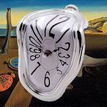 FAREVER Melting Clock, Salvador Dali Watch Melted Clock for Decorative Home Office Shelf Desk Table Funny Creative Gift, Arab Silver