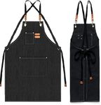 Yafe Chef Apron for Men Women, Canvas Work Aprons with Adjustable Strap and Large Pockets, Black Aprons for Shop Garden Restaurant Bar Cafes Kitchen, Cooking Baking Painting