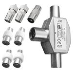 Digital Signal Antenna Splitter, 2-Way 1 Female to 2 Male TV Aerial Coax Splitter with 7PCS Adapter Connectors, Shielded Metal Housing for Cable TV Antenna