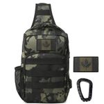 Tactical Sling Backpack, Molle Shoulder Backpacks Military Chest Pack Bag Crossbody Outdoor Bags with USB Charging port, CA Flag Patch and Carabiner(1 Pack Grey Camo)