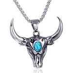 UMtrade Stainless Steel Men Hip Hop Charm Taurus Pendant Gothic Biker Bull Skull Head Turquoise Necklace Punk Masculine Jewelry