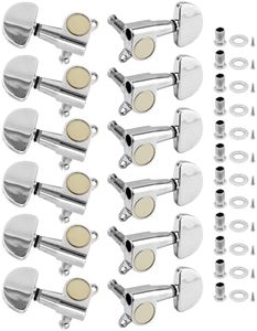 QWORK 3L3R Guitar Tuning Pegs, 12 PCS Knob Tuning Key, Guitar Machine Heads, for Electric or Acoustic Guitars, Electroplated Silver