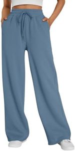 Trendy Queen Womens Wide Leg Fleece Lined Sweatpants HazeBlue XL