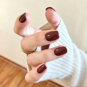 Modelones Chocolate Brown Press on Nails Short Square 32Pcs Fake Nails
