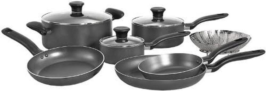 T-fal A821SA Initiatives Nonstick Inside and Out Dishwasher Safe Oven Safe Cookware Set, 10-Piece, Charcoal, Black