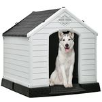 DWVO Large Outdoor Dog House, Plastic Doghouse with Air Vents and Ground Nails, Insulated Water Resistant Puppy Shelter for Small Medium Dogs (41''L x 38''W x 39''H, Gray)