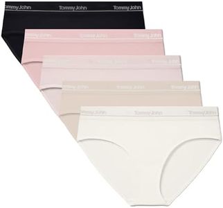 Tommy John Women's Second Skin Modal Logo Waistband Bikini Underwear, 5-Pack, Black/Lotus/Rosewater/Shifting Sand/Coconut Milk, XXL
