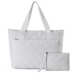KASQO Tote Bag for Women, Lightweight Large Quilted Puffer Tote with Zipper Carry On Nurse Bag for Travel Work Gym with Wallet Pouch Beige