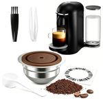 Reusable Coffee Pods for Nespresso Ver-Tuo, Stainless Steel Refillable Capsule Compatible with Next POP GCA1 and ENV135 Series, Coffee Accessories with 4 Barcode Stickers, Silicone Lid (230ML)