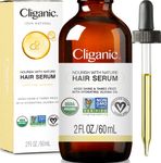 Cliganic Organic Hair Serum - Adds Shine & Tames Frizz for Dry Damaged Hair - with Hydrating Oils Jojoba, Coconut - 60ml