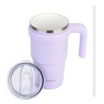 Zukro 20 oz Tumbler Ceramic Interior Coating with Handle, No Metallic Aftertaste, Insulated Stainless Steel Coffee Cup with Slider Lid and Straw, BPA Free, No Sweat, Dishwasher Safe, Lavender