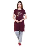 AMERICAN PIE Summer Casual Night Wear Round Neck Half Sleeve Cotton Nightsuit For Women's (WINE)