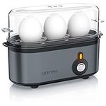 arendo - Electric Egg Boiler, Automatic Cooker with Warming Function for 1 to 3 Perfect Soft,medium and Hard Eggs, Indication Light, Water Measuring Cup and Egg Piercer, Stainless Steel Cool Grey