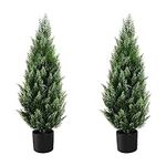 Melli Welli 3FT Artificial Topiary Tree Beautiful Realistic Faux Cedar Pines Christmas Trees UV Rated Fake Shrubs for Front Porch Faux Plants Indoor and Outdoor Decor (2 Pack)