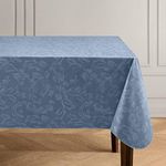 Elrene Home Fashions Camile Floral Scroll Damask Water and Stain Resistant Vinyl Indoor/Outdoor Tablecloth with Flannel Backing, 60"x120" Rectangle Blue