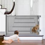 Retractable Baby Gates, Pet Gate with Cat Door - 33" Tall, Extends to 55" Wide Dog Gate for Stairs, Mesh Baby Gate with Door for Cats/Small Dogs, Easy Install for Doorways, Indoor &Outdoor