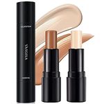 Upgrade Contour Stick, 2 in 1 Double-Ended Concealer Highlighter Stick, Professional Cream Bronzer Contour Stick, Longlasting Face Body Contour Makeup (#01 Ivory+dark brown)