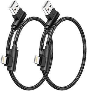 Osecet Lightning Cable 1ft 90 Degree 2 Pack MFi Certified Elbow Short iPhone Charger Right Angle Fast Charging Cable for iPhone 14 13 12 11 Pro X XS XR 8 Plus 7 6 5 (Black,1 Foot)