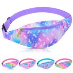 AuSletie Fanny Pack for Kids Girls Fashion Waist Pack with Adjustable Belt, Kids Unicorn Fanny Pack Crossbody with 2 Pouches, Kids Belt Bag for Travel Running Camping Trip Sport (purple&blue unicorn)