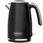 LONGDEEM Electric Kettle Stainless Steel 1.7L - 1500W Quick Boil, Retro Style, Auto Shut-Off, Easy to Clean, Boil Dry Protection with Filter & Water Gauge - Perfect for Tea, Hot Water, Black