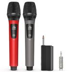 JYX Dual UHF Wireless Microphones with Rechargeable Receiver - Handheld Dynamic Mics, 160ft Range, 6.35mm & 3.5mm Adapters, for PC, Karaoke Speaker, Parties, Weddings, Classes, Speeches, Party