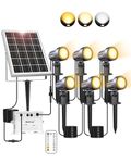 MEIHUA 6 in 1 Solar Spotlights Outdoor Garden, Solar Powered Spike Lights 2700K/4000K/6500K with Remote Control, IP66 Waterproof Solar Landscape Spotlights for Yard Lawn Tree Statue Patio Balcony