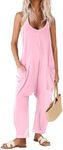 Ekouaer Plus Size Womens Maternity Jumpsuit Baggy Spaghetti Strap Romper Jumpsuit Y2k Harem Overalls Pink XL