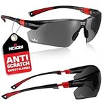 NoCry Safety Sunglasses with Green Tinted Wraparound Lenses; Tinted Safety Glasses for Men and Women with Adjustable Arms & No-Slip Grips; Work Glasses with UV 400 Protection; Black & Red