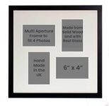 Wall Space Multi Aperture Photo Frame 6x4-25mm Matt Black - REAL GLASS - Picture Frames Multiple Photos 6 x 4 Photo Frames Multiple Photos - Four Photos